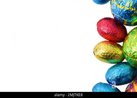 Den Helder, Netherlands. January 2023. Easter bunnies and Easter eggs in colorful tinfoil. High quality photo Stock Photo