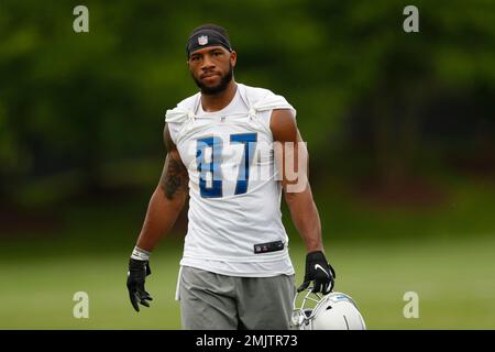 Detroit Lions wide receiver Jace Billingsley (16) is tackled by Cleveland  Browns linebacker Justin Currie (42) and DB Mike Jordan (41) during the  first half of an NFL football game against the