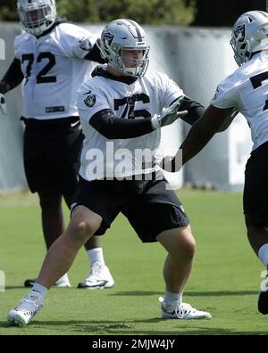 Oakland Raiders offensive guard Jordan Devey (65), center Richie Incognito  (64), and offensive …