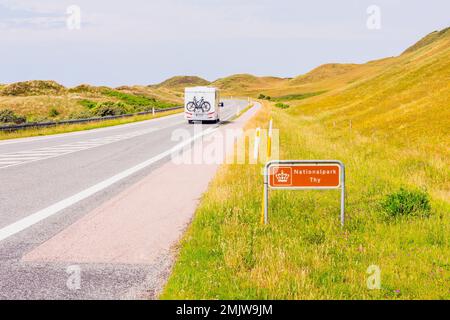 Entrance Sign to Thy National Park in Jutland Denmark Stock Photo
