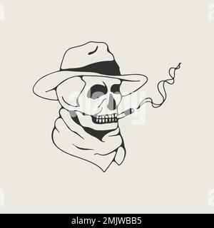 The skull in the hat smokes.  Stock Vector