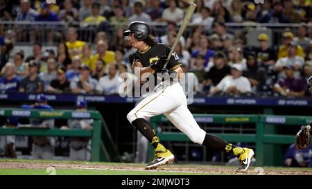 DUNEDIN, FL - MARCH 20: Pittsburgh Pirates second baseman Cole Tucker (3)  points towards the dugout during the spring training game between the  Pittsburgh Pirates and the Toronto Blue Jays on March