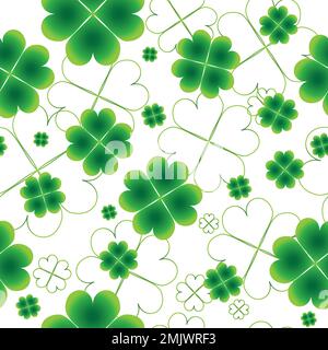 Bright seamless pattern with four-leaf clover on transparent background. St. Patrick's day vector illustration Stock Vector