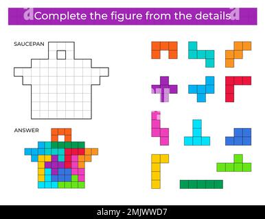 Complete the figure. Puzzle game with saucepan.  Stock Vector