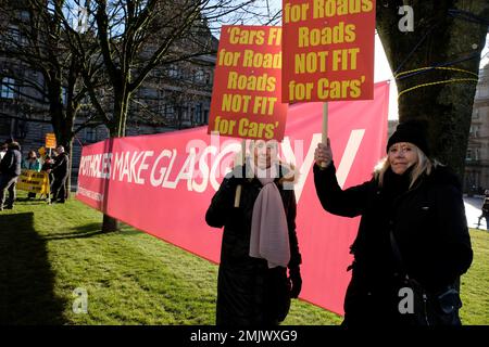 Glasgow, Scotland, UK. 28th January 2023.  Sort Glasgows Roads Protest outside the City Chambers in George Square. A protest publicising the bad state of Glasgows roads and the numerous dangerous potholes.  Credit: Craig Brown/Alamy Live News Stock Photo