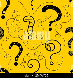 Question mark seamless pattern, hand drawn background. Question mark sketch, vector print, problem solving Stock Vector