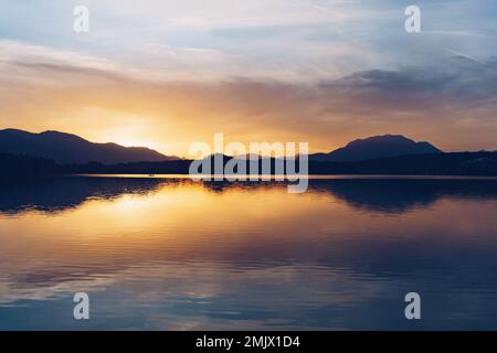 Lake Faaker See in Carinthia. Famous summer touristic spot in the South of Austria. Stock Photo