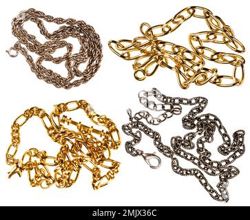 Set of various jewelry chains isolated on white background, each one shot separately Stock Photo