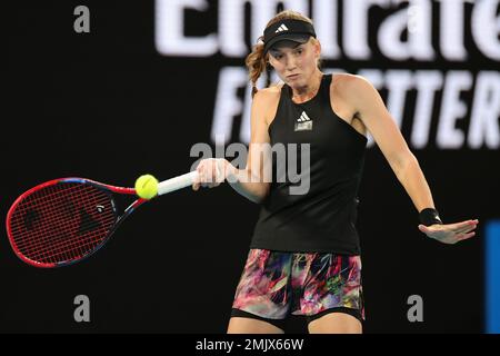 Melbourne, Australia. 28th Jan, 2023. Elena Rybakina of Kazakistan in action against Aryna Sabalenka during the Women's Singles Final match, Day 13 at the Australian Open Tennis 2023 at Rod Laver Arena, Melbourne, Australia on 28 January 2023. Photo by Peter Dovgan. Editorial use only, license required for commercial use. No use in betting, games or a single club/league/player publications. Credit: UK Sports Pics Ltd/Alamy Live News Stock Photo