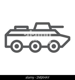 Amphibious vehicle line icon, transport and army, tank sign, vector graphics, a linear pattern on a white background, eps 10. Stock Vector