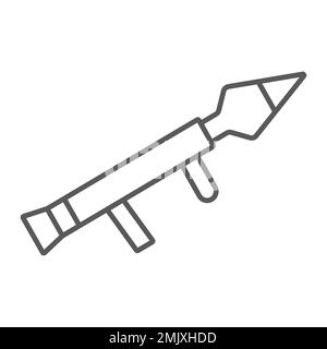 Rocket launcher thin line icon, firearm and grenade, weapon sign, vector graphics, a linear pattern on a white background, eps 10. Stock Vector