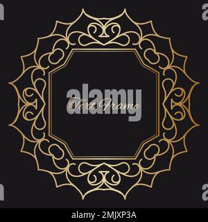 luxury gold frame on black background. Vector illustration Stock Vector