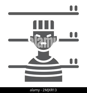 Prisoner glyph icon, criminal and jail, man sign, vector graphics, a solid pattern on a white background, eps 10. Stock Vector