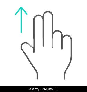 Two finger drag up thin line icon, gesture and hand, flick sign, vector graphics, a linear pattern on a white background, eps 10. Stock Vector