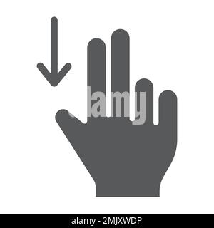 Two finger drag down glyph icon, gesture and hand, flick sign, vector graphics, a solid pattern on a white background, eps 10. Stock Vector