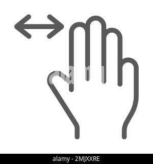 Three fingers horizontal scroll line icon, gesture and hand, flick sign, vector graphics, a linear pattern on a white background, eps 10. Stock Vector
