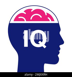 Male head with brain and IQ sign, vector icon. IQ test pictogram, isolated on white background. Stock Vector