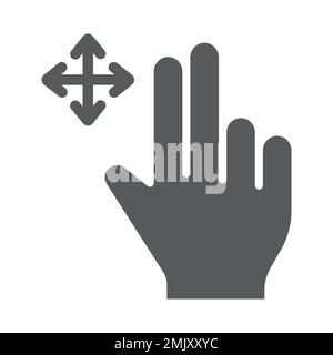 Two fingers free drag glyph icon, gesture and hand, swipe sign, vector graphics, a solid pattern on a white background, eps 10. Stock Vector