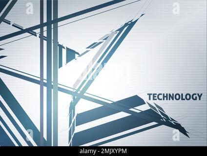 Abstract technology pattern with blue futuristic structure on a silver gray background. Tech vector graphics Stock Vector