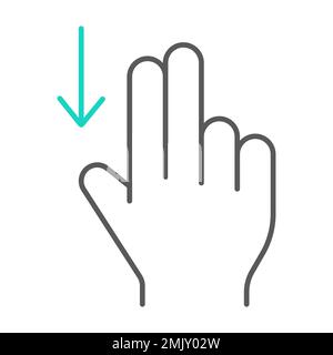 Two finger drag down thin line icon, gesture and hand, flick sign, vector graphics, a linear pattern on a white background, eps 10. Stock Vector