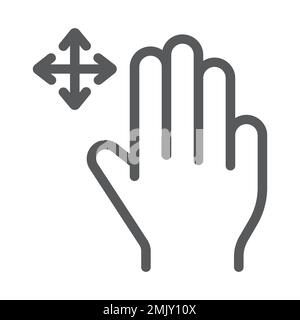 Three fingers free drag line icon, gesture and hand, swipe sign, vector graphics, a linear pattern on a white background, eps 10. Stock Vector