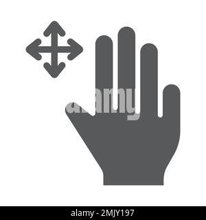 Three fingers free drag glyph icon, gesture and hand, swipe sign, vector graphics, a solid pattern on a white background, eps 10. Stock Vector