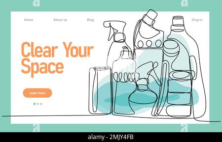 Home cleaning service landing page design concept, illustration of janitors with cleaning tools. Vector illustration Stock Vector
