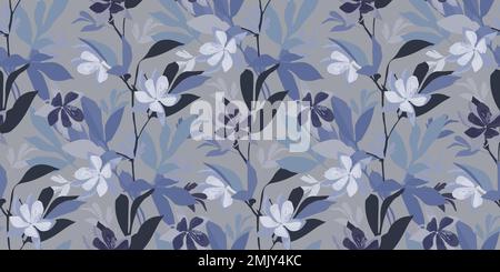 Vector floral seamless pattern in shades of blue and purple. Aquilegia flowers. Stock Vector