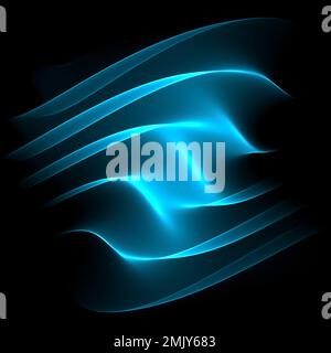 Futuristic smoke. Neon blue color light geometric lines on a black background. Neon mystical light mockup for logo concept Stock Photo