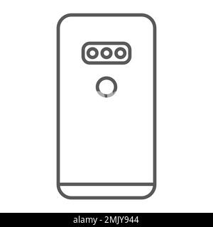 Smartphone with three camera thin line icon, gadget and communication, mobile phone sign, vector graphics, a linear pattern on a white background, eps 10. Stock Vector
