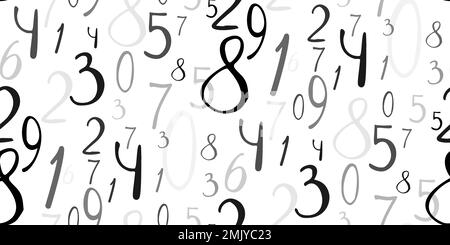 Black white gray numbers seamless pattern. Mathematical background of randomly placed different monochrome numbers. Vector illustration school templat Stock Vector