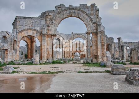 Saint Simeon, Syria - 04 12 2011: remains of the pillar of Saint Simeon at the Church of Saint Simeon Stylites in Syria near Aleppo Stock Photo