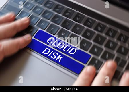 Sign displaying Cloud Disk. Business idea web base service that provides storage space on a remote server Stock Photo