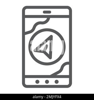 Navigation line icon, gps and location, arrow on phone screen sign, vector graphics, a linear pattern on a white background, eps 10. Stock Vector