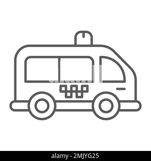 Mini bus thin line icon, automobile and car, minivan sign, vector graphics, a linear pattern on a white background, eps 10. Stock Vector