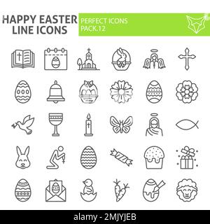 Happy easter line icon set, spring holiday symbols collection, vector sketches, logo illustrations, christian celebration signs linear pictograms package isolated on white background, eps 10. Stock Vector