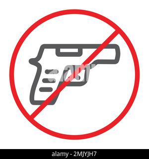 No gun line icon, prohibited and restriction, no weapon sign, vector graphics, a linear pattern on a white background, eps 10. Stock Vector