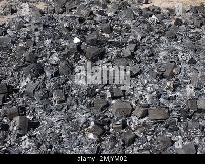 black charcoal ashes from the combustion of wood Stock Photo