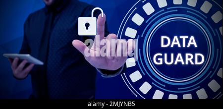 Writing displaying text Data Guard. Word Written on manage databases to survive disasters and data corruptions Stock Photo