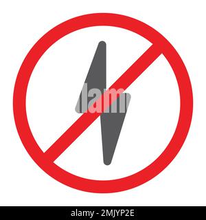 No electricity glyph icon, prohibited and ban, no lightning sign, vector graphics, a solid pattern on a white background, eps 10. Stock Vector