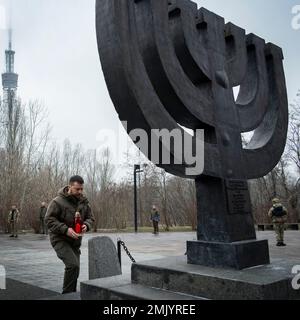 Kyiv, Ukraine - 27 January 2023: Blue steel fishing reel with cord