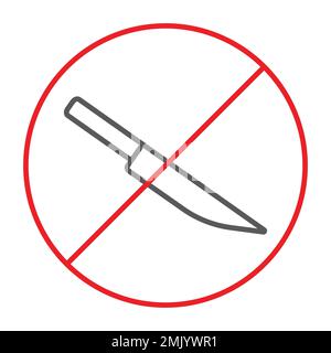 No knife thin line icon, prohibited and forbidden, no sharp sign, vector graphics, a linear pattern on a white background, eps 10. Stock Vector