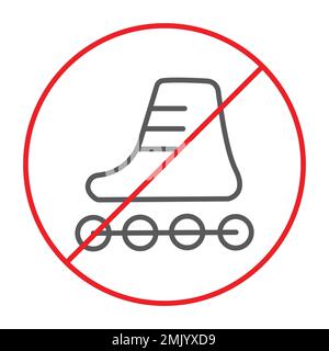 No roller skates thin line icon, prohibited and regulation, no skating sign, vector graphics, a linear pattern on a white background, eps 10. Stock Vector