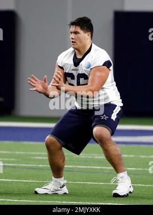 Dallas Cowboys rookie guard Connor McGovern (66) participates in drills  during a NFL football mini camp at the team's training facility in Frisco,  Texas, Friday, May 10, 2019. (AP Photo/Tony Gutierrez Stock