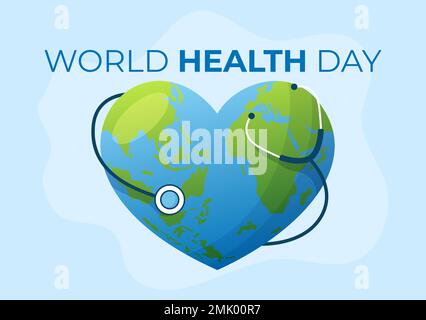 World Health Day on April 7th Illustration with Earth and HealthCare for Web Banner or Landing Page in Flat Cartoon Hand Drawn Templates Stock Vector