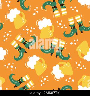 bright pattern with elements of saint patrick beer and leprechaun boots Stock Vector