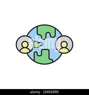 World globe and people filled color icon. linear style sign for mobile concept and web design. Stock Vector