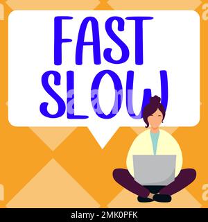 Sign displaying Fast Slow. Word for moving or proceeding with more or less than usual velocity Stock Photo