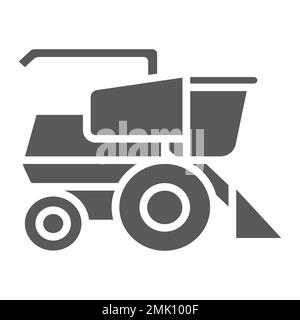 Combine harvester glyph icon, agriculture and farm, vehicle sign, vector graphics, a solid pattern on a white background, eps 10. Stock Vector