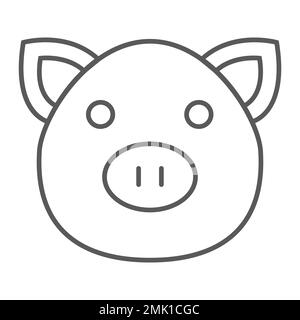 Pig thin line icon, animal and farm, piggy sign, vector graphics, a linear pattern on a white background, eps 10. Stock Vector